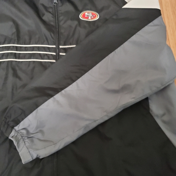 Reebok SAN FRANCISCO 49ERS Windbreaker Jacket XL Black Gray White Y2K Light SI - Picture 6 of 13